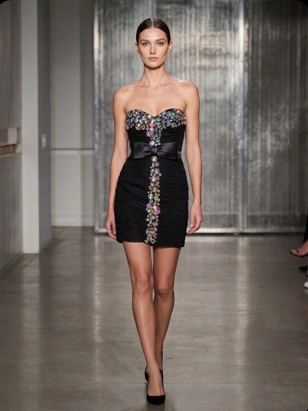 Jovani Black Strapless Mini Dress with Multicolor Gem Accents